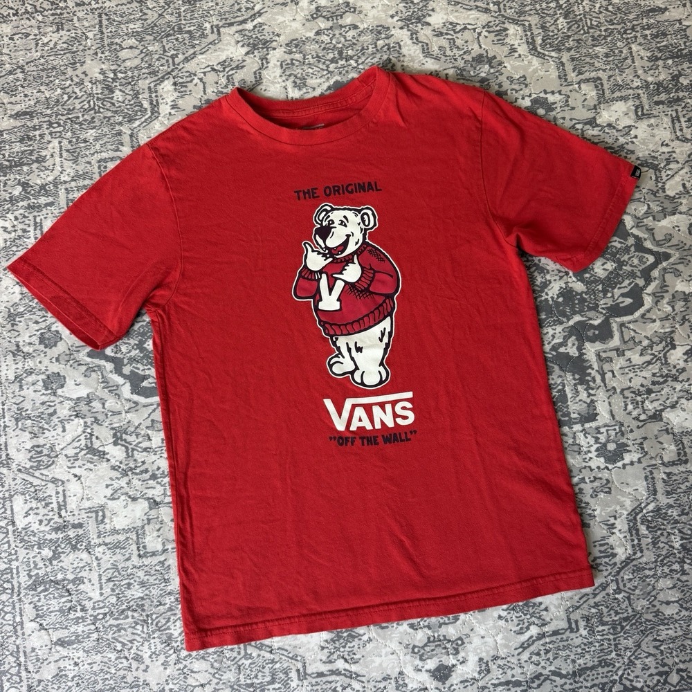 VANS Classic Fit Skateboarding Bear Red Youth Boys Cotton Tee Med 10/12